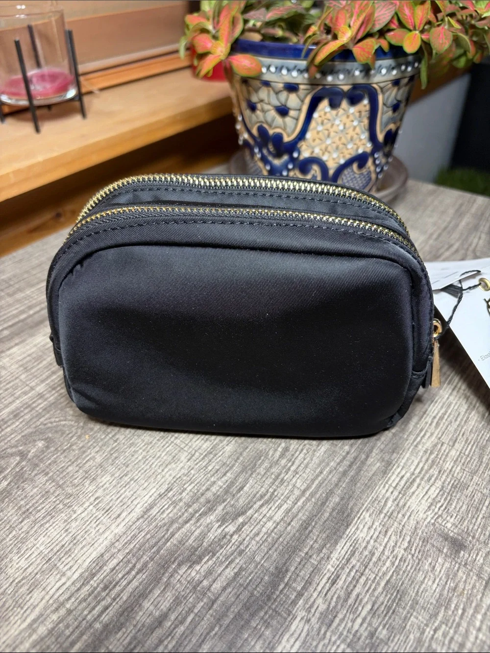 House of Harlow 1960 Black Nylon Double-Zip Tech Accessory Pouch